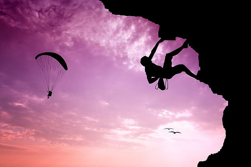 Climber Silhouette Sport Mountaineering Parachuting HD wallpaper