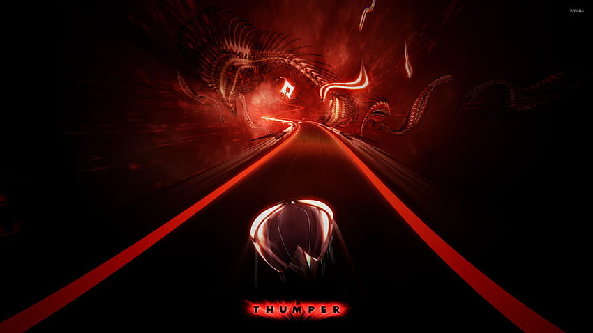 Space beetle speeding on the red road in Thumper HD wallpaper