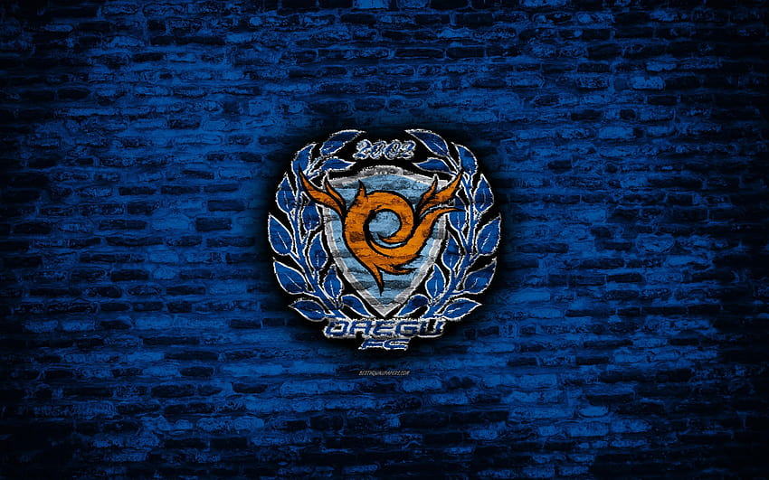 Daegu FC, logo, blue brick wall, K HD wallpaper