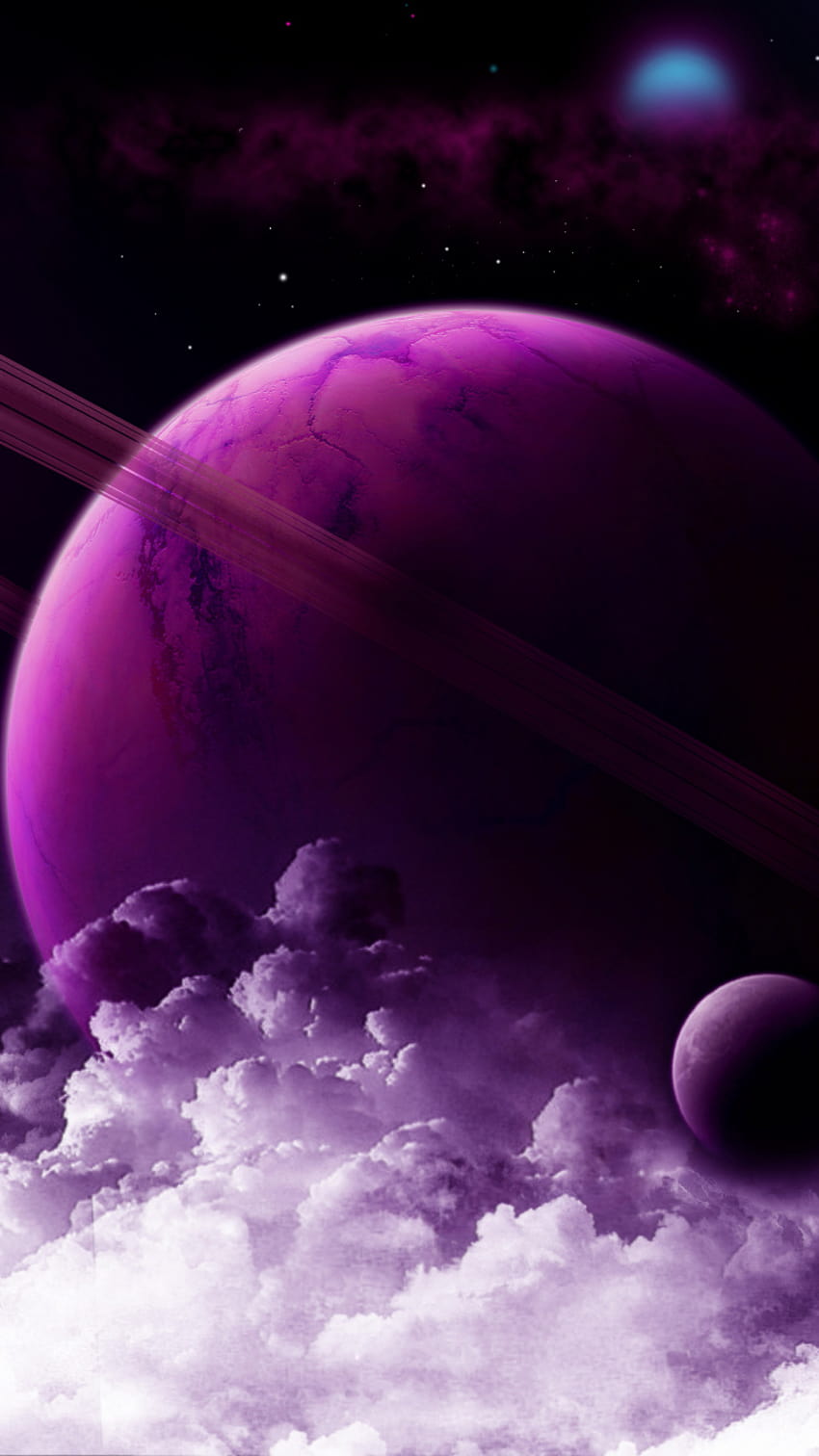 cincin planet, awan ungu, luar angkasa, seni, 750x1334, iphone 7, iPhone 8, iphone planet ungu wallpaper ponsel HD