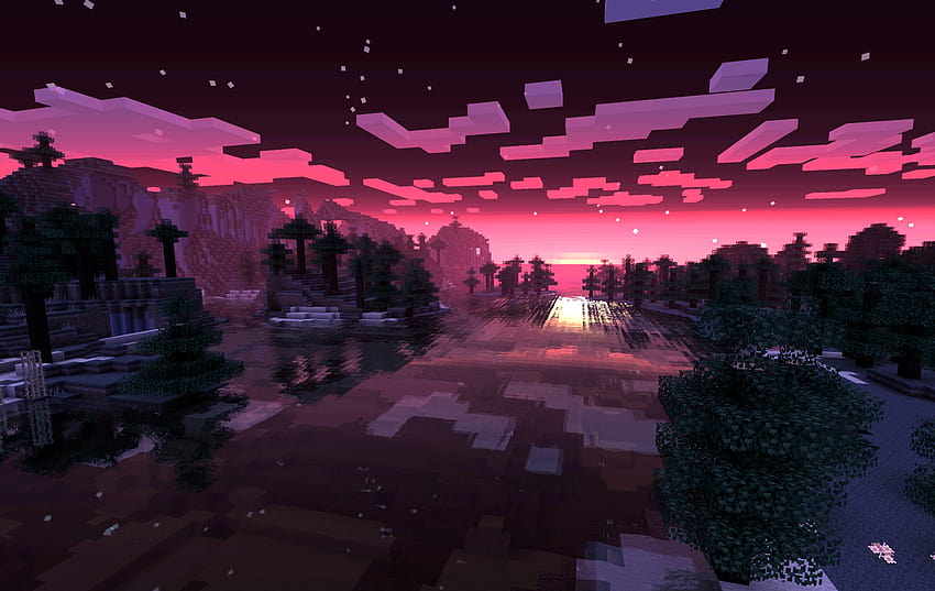 water sunsets trees islands minecraft 1900x1200 – Nature Sunsets HD wallpaper