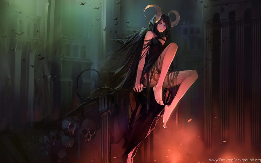 Anime Demon Girl Dark Horror Blood Black Backgrounds, anime Devil Girls HD duvar kağıdı