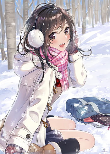 Winter, girl, snow, mountains, anime, art, guy, fairy tail, tale of ...