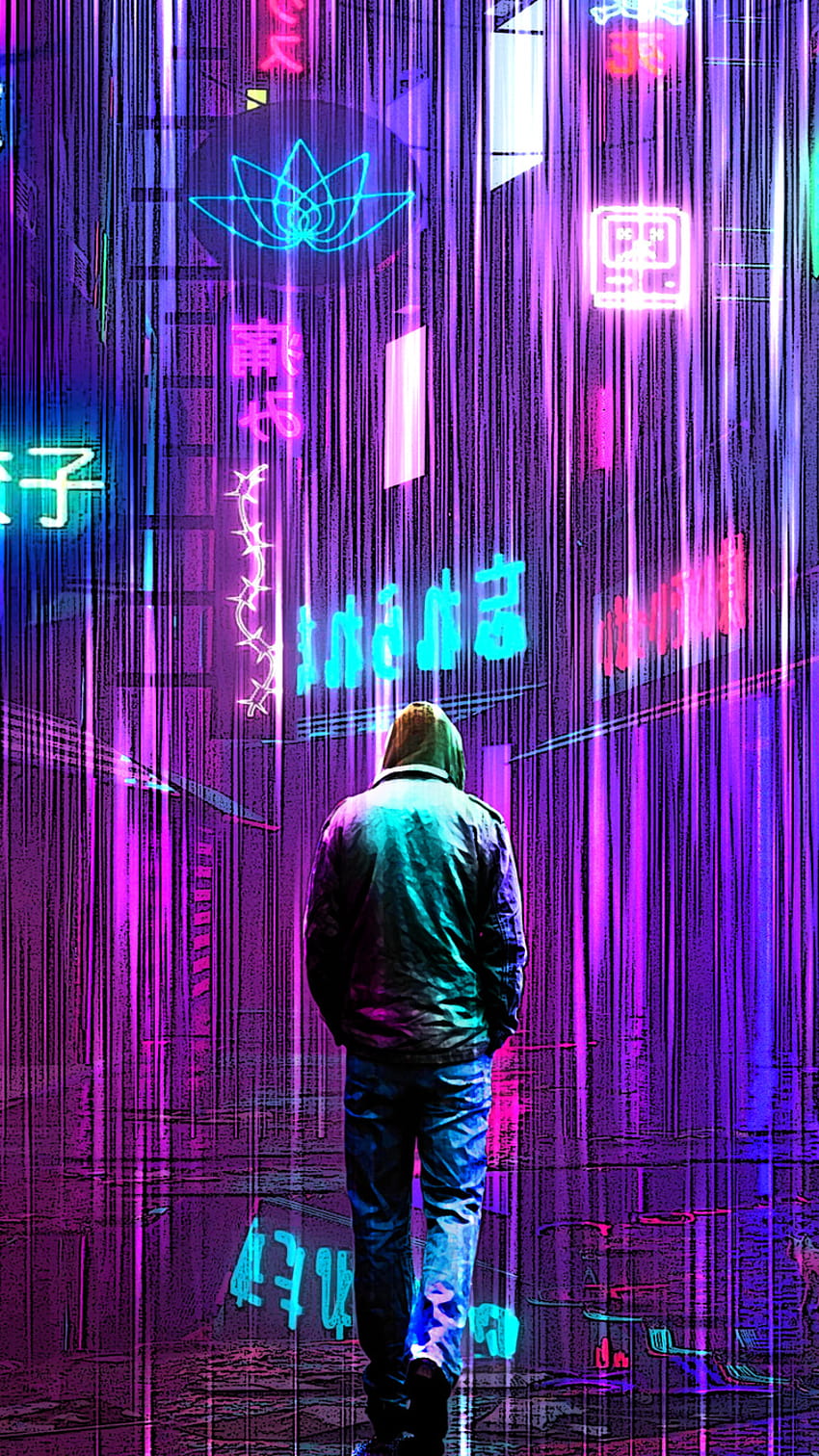 750x1334 Neon-Regenlichter Cyberpunk iPhone 6, iPhone 6S, iPhone 7, Hintergründe und iPhone Cyberpunk HD-Handy-Hintergrundbild