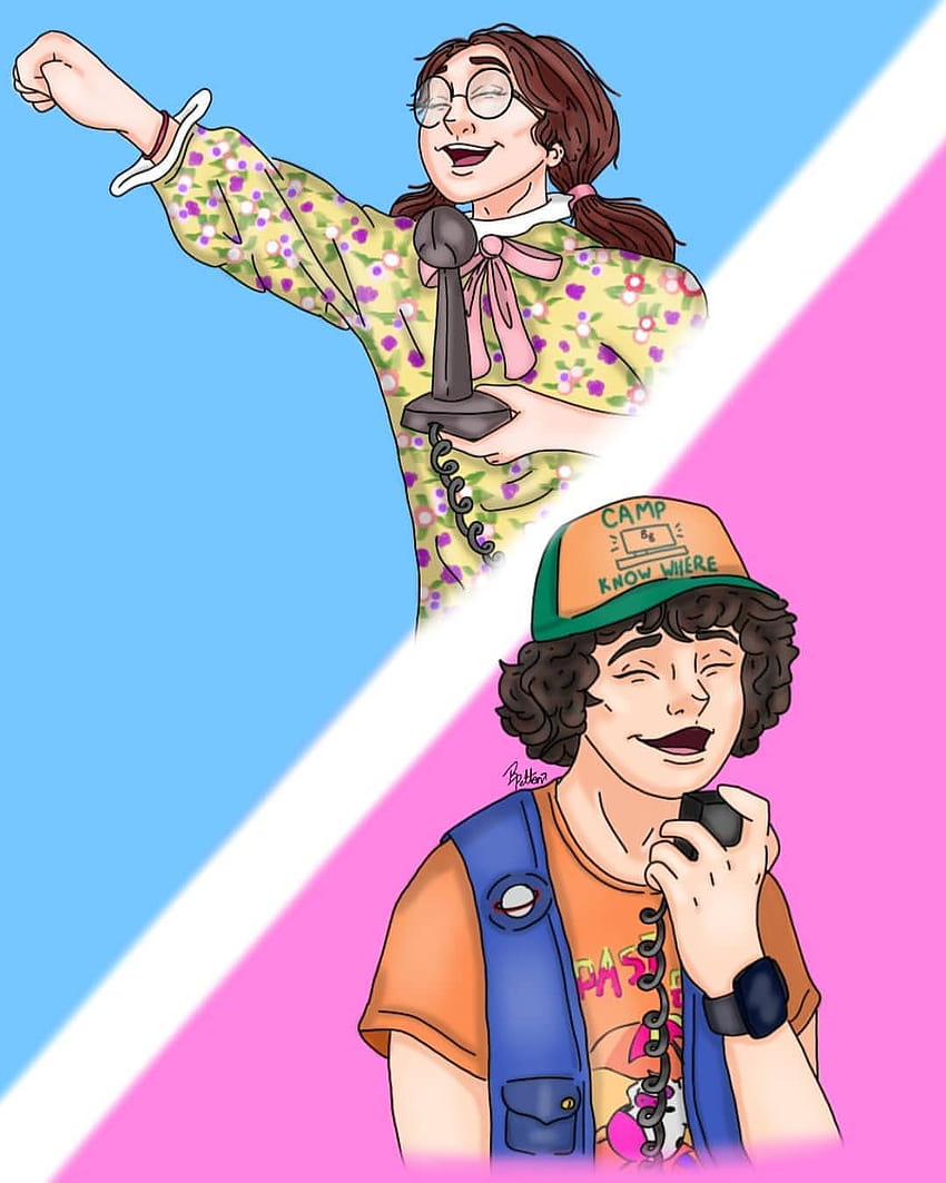 Stranger Things Suzie and Dustin Singing Neverending Story, Becky Pelton, beckyp_doodles, gabriella pizzolo HD phone wallpaper