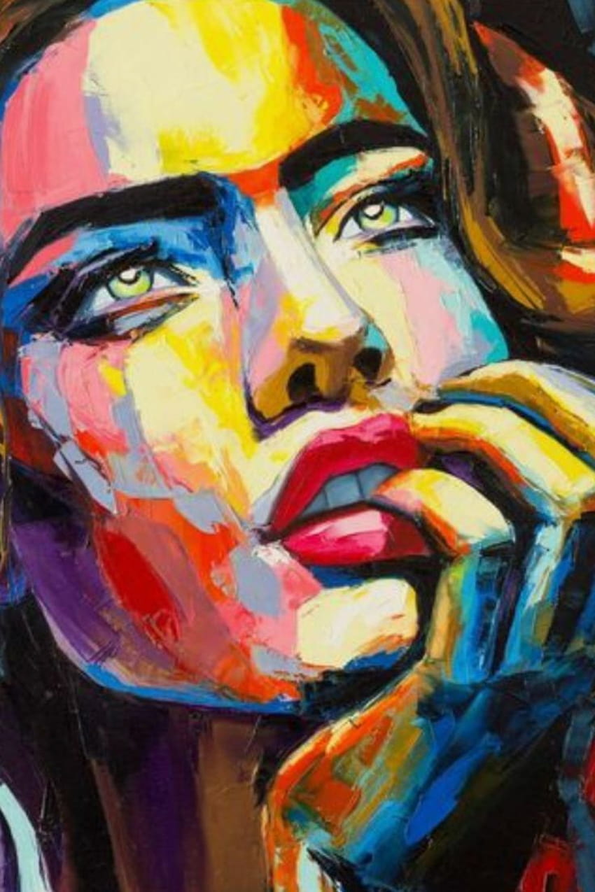 Neon Color Large ORIGINAL Contemporary, Abstract Painting OIL on Canvas, Modern, Handmade Portrait, volto femminile nel 2022, arte tradizionale Sfondo del telefono HD