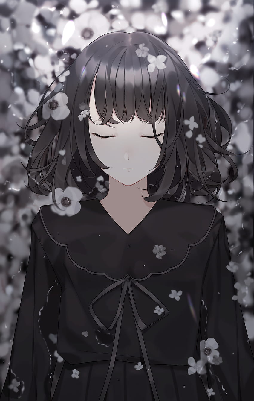 1938x3055 Anime Girl, Sleeping, Black Hair, School, anime girl black and white HD phone wallpaper