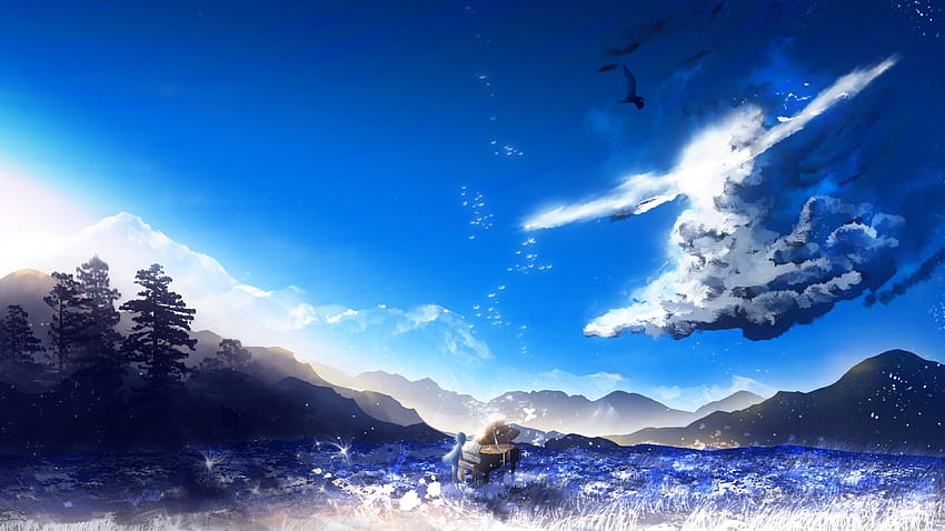 Anime, Original, Nuvem, Floresta, Montanha, Cenário, HD papel de parede