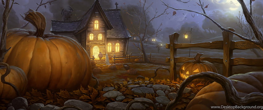 Halloween Pumpkins And Scary Night Backgrounds, halloween 3440x1440 HD wallpaper