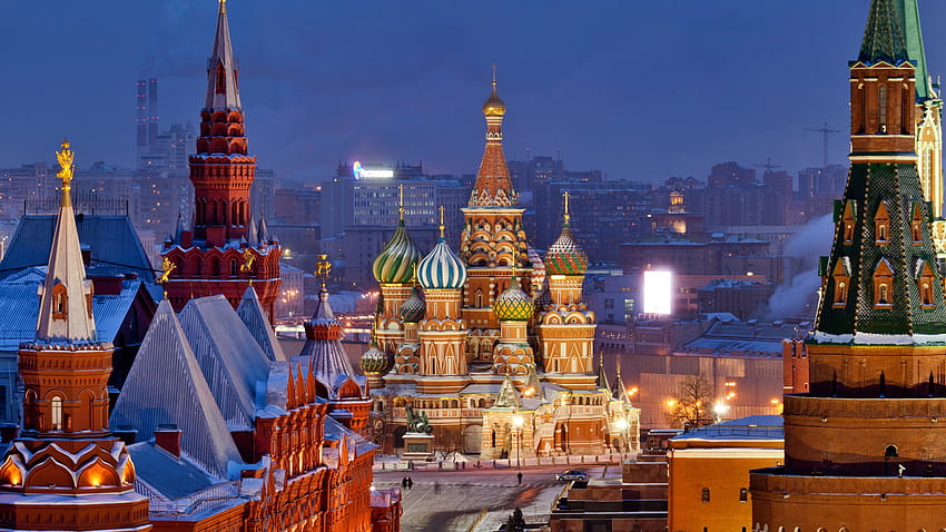 2560x1440 px luz da cidade Moscou noite neve inverno Alta qualidade, alta definição, luz da cidade de inverno papel de parede HD