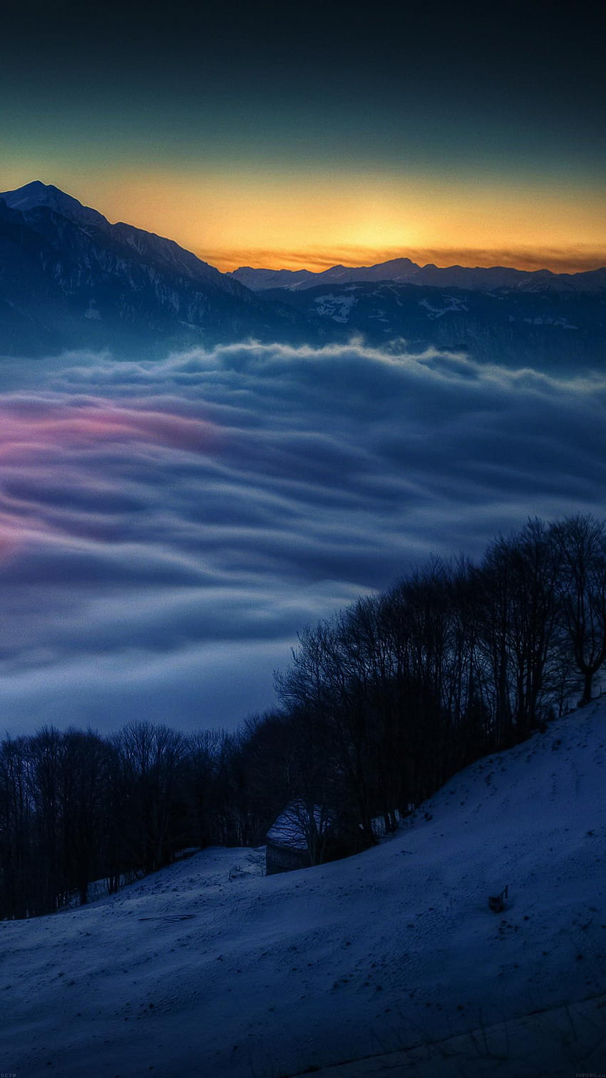 Опушени планински зимни сцени, страхотен изгрев на опушени планини HD тапет за телефон