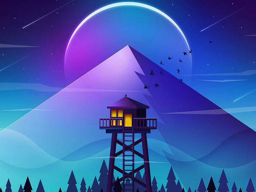 1024x768 Firewatch Tower Minimalism 1024x768 Resolution , Backgrounds, and HD wallpaper