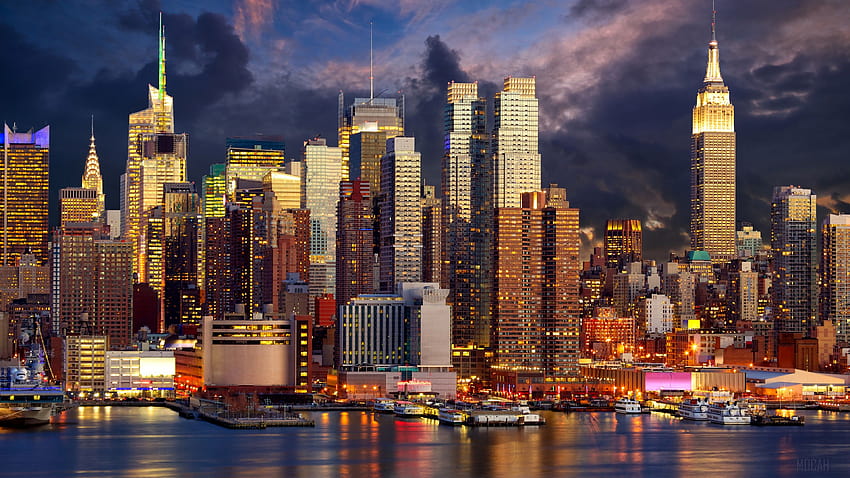 349802 budynek, miasto, lekki, Manhattan, Nowy Jork, noc, drapacz chmur, USA, noc w Nowym Jorku Tapeta HD