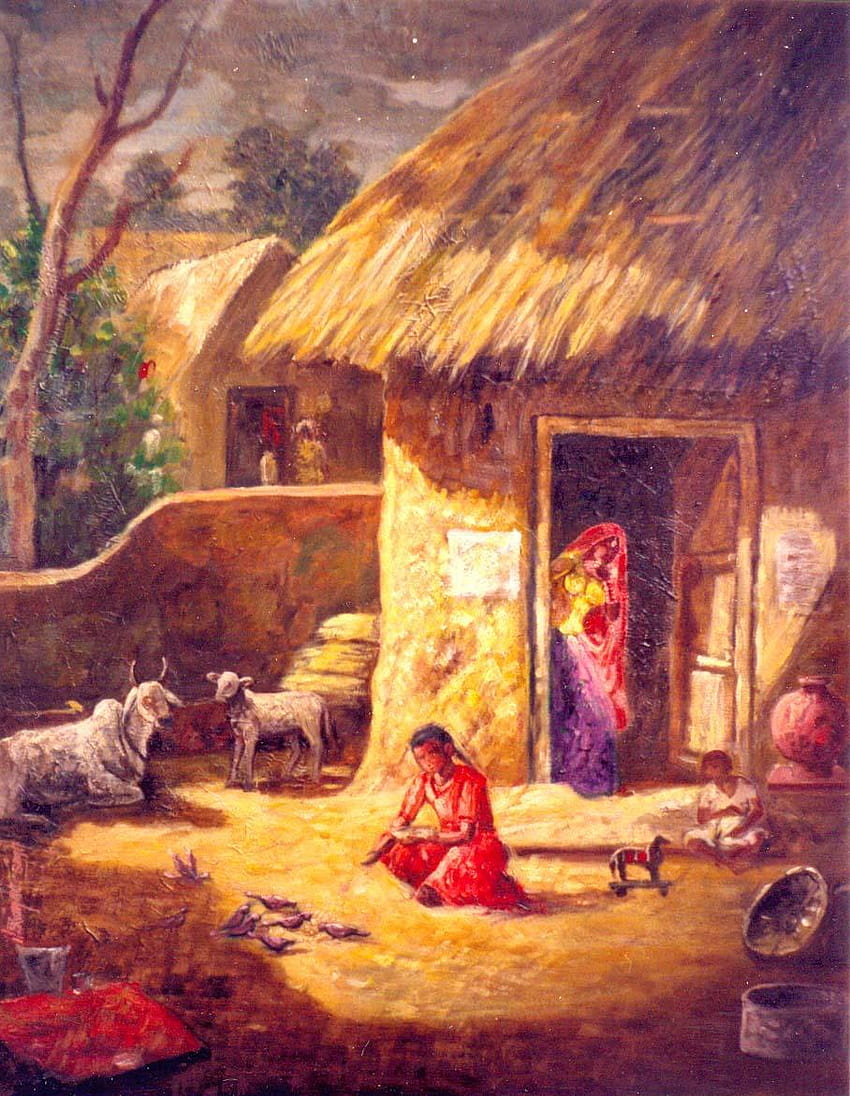 Indian Village paintings, women in village HD phone wallpaper