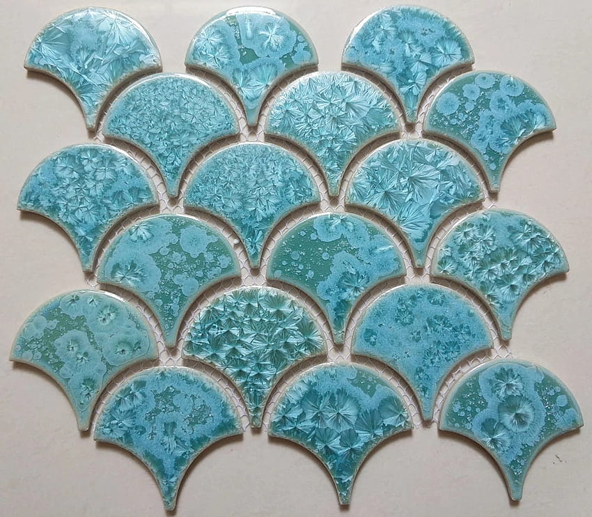 New blue fish scale ceramic mosaic tile kitchen backsplash bathroom swimming pool wall shower porcelain backgrounds HD wallpaper