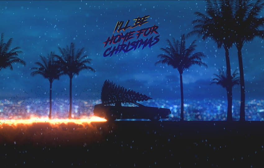 Auto, Musik, Schnee, Feuer, Neujahr, Maschine, Geschwindigkeit, Stil, Weihnachten, Palmen, Bewegung, Baum, DeLorean DMC, Weihnachten der 80er Jahre HD-Hintergrundbild
