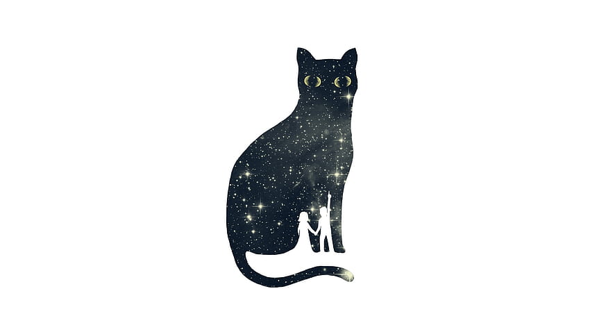Tier, schwarze Katze, Katze, Säugetier, Haustier in der Größe angepasst von Ze Robot, minimalistischer schwarzer Katze HD-Hintergrundbild