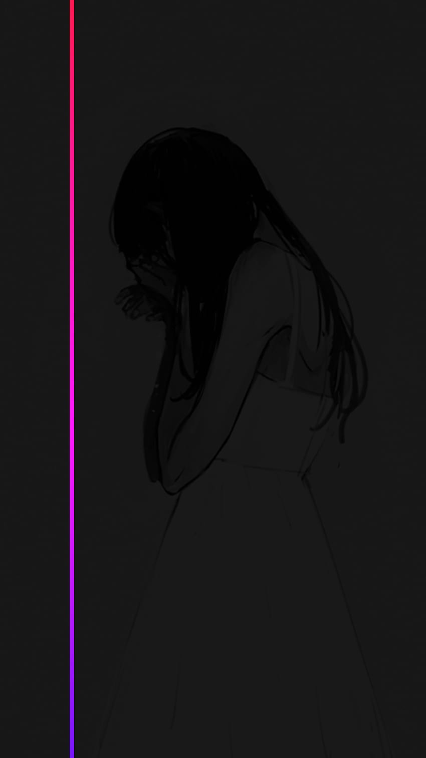グラデーション ミニマリズム 暗いアニメの女の子 モノクロ、悲しい黒アニメ HD電話の壁紙