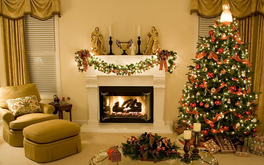 christmas fireplace scenes HD wallpaper