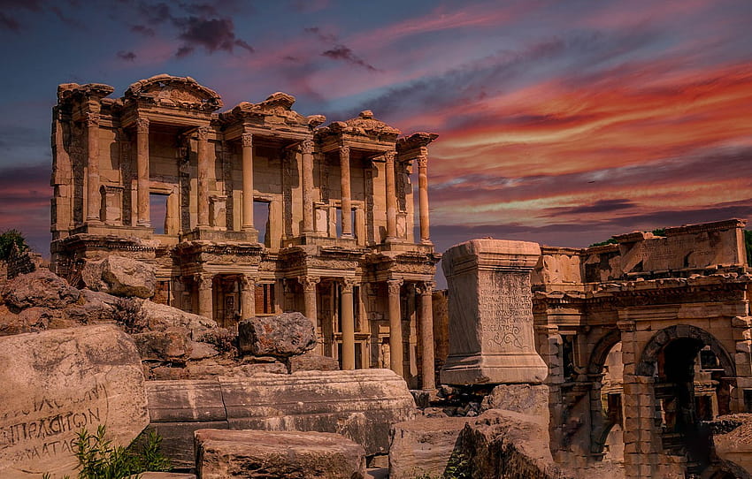 Ruinen, Türkei, Ephesus, die Bibliothek des Celsus, Abschnitt пейзажи HD-Hintergrundbild