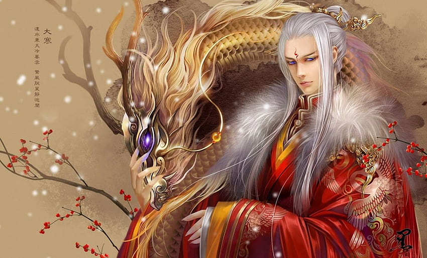 Original anime asian oriental fantasy dragons men males boy, chinese boy anime HD wallpaper