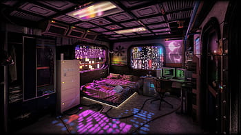 Cyberpunk Room 3D Wallpaper by shanevmm