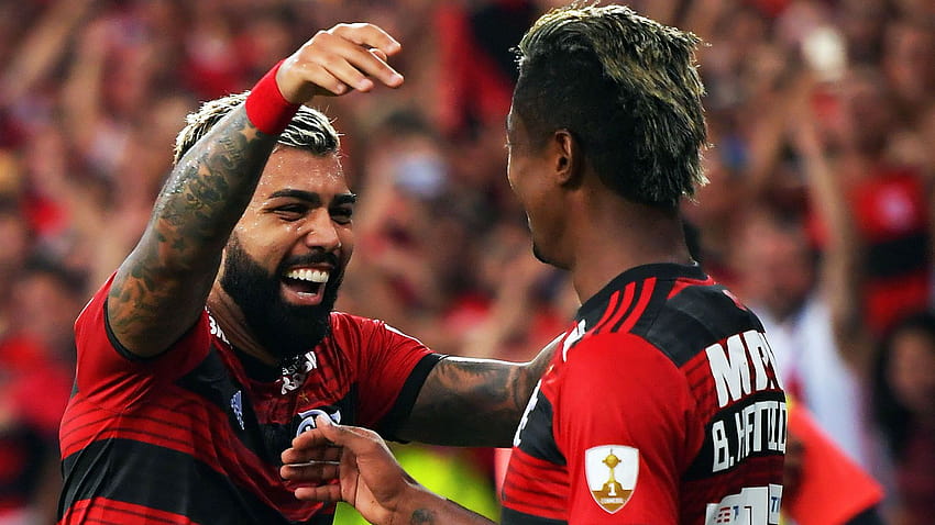 Gabigol und Bruno Henrique: Parceria além do Campo und Symbol der Flamengo-Force auf der CONMEBOL Libertadores HD-Hintergrundbild