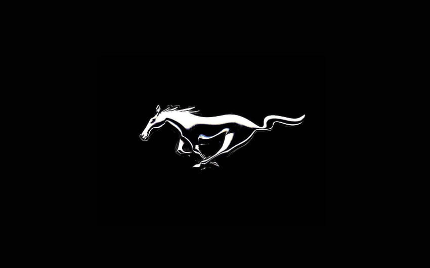 Лого на Ford Mustang, черен мустанг HD тапет