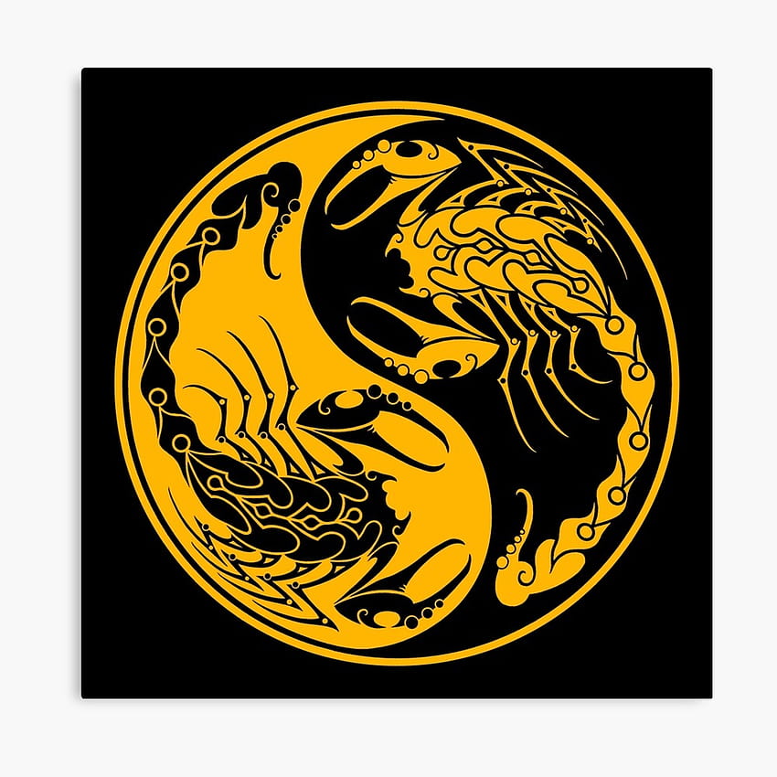 Escorpiones amarillos y negros Yin Yang, yin y yang negros y dorados fondo de pantalla del teléfono