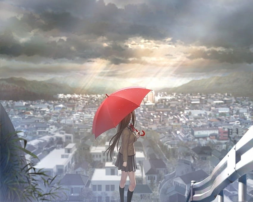 anime Girls, Parapluie, Ville, Seul / et, anime city girl alone Fond d'écran HD