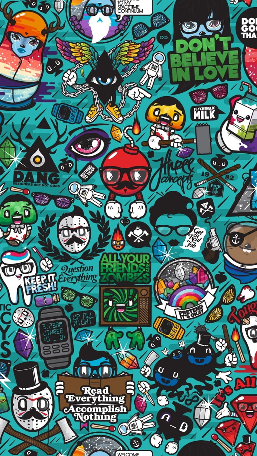 Sticker Bomb Iphone, abstract cartoon HD phone wallpaper