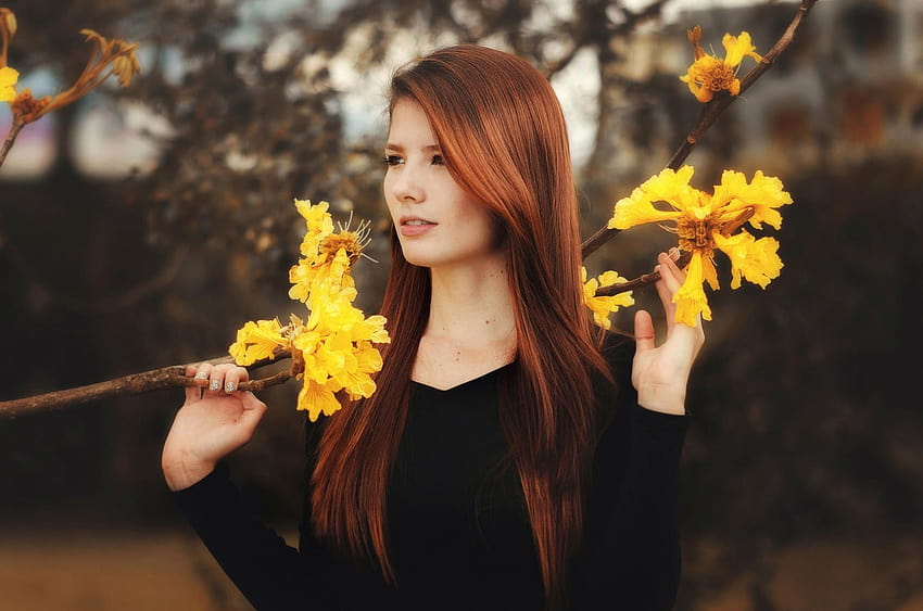 women, Hair, Model, Nature, Trees, Forest, Redhead, Spring, people in spring HD wallpaper