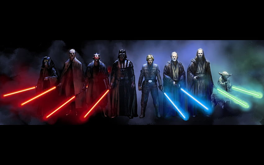 Yoda, Obi Wan Kenobi, Luke Skywalker, Qui Gon Jinn, Darth Vader, Darth Maul, Darth Sidious, Count Dooku, Gwiezdne Wojny / i mobilne tła, Yoda vs Darth Sidious Tapeta HD