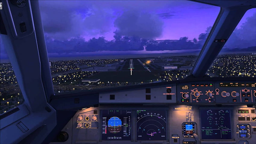 Подход към пилотската кабина Лос Анджелис Airbus A320, пилотска кабина на Airbus HD тапет