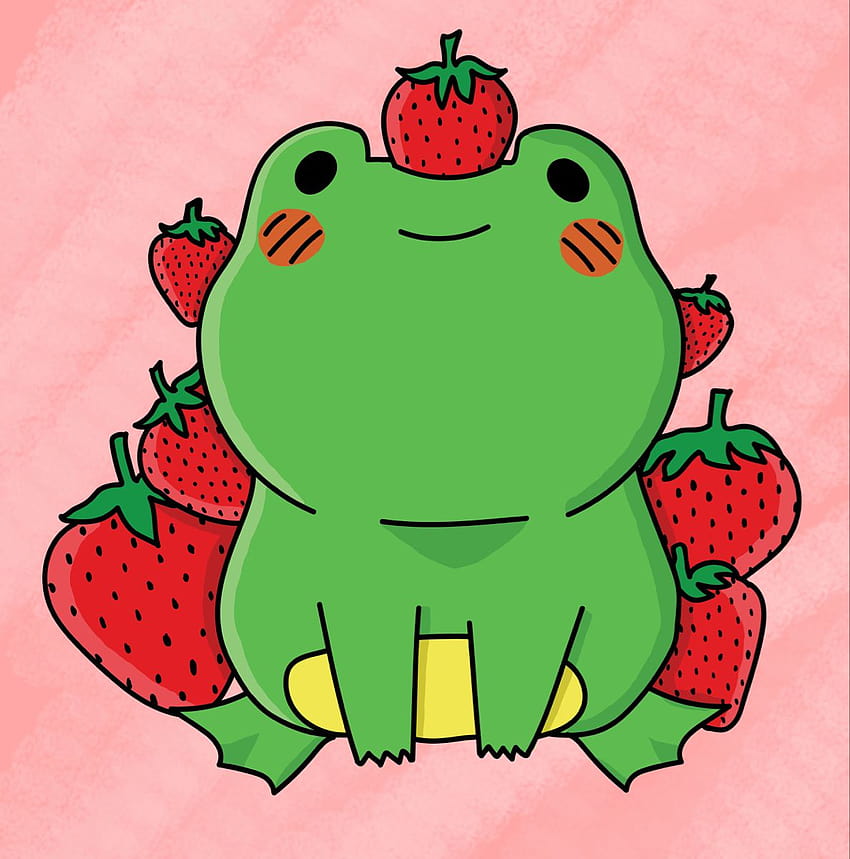 Naklejka Truskawkowa Żaba autorstwa Redcherrykr, uroczy rysunek żaby Tapeta na telefon HD