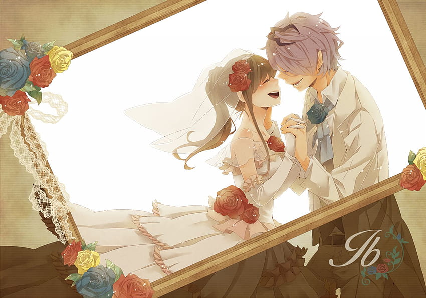 blush brown hair flowers gary, wedding anime HD wallpaper
