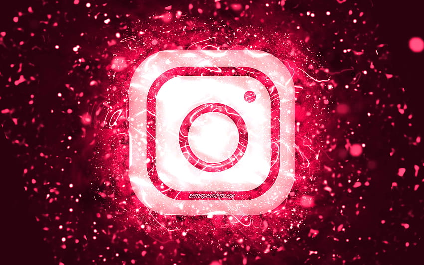 Розово лого на Instagram, розови неонови светлини, творчески, розов абстрактен фон, лого на Instagram, социална мрежа, Instagram с резолюция 3840x2400. Високо качество HD тапет
