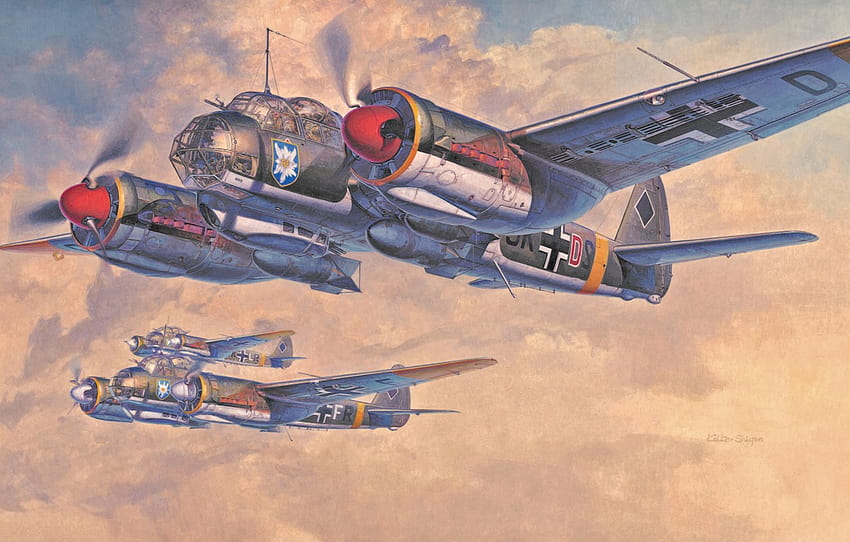 war, art, painting, aviation, ww2, german bomber, Junkers Ju 88 , section авиация HD wallpaper