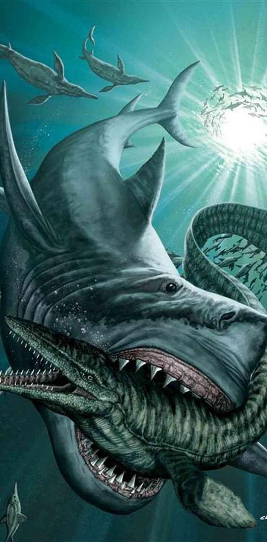 Megalodons Hunt by LivingLegend56, megalodon shark HD phone wallpaper