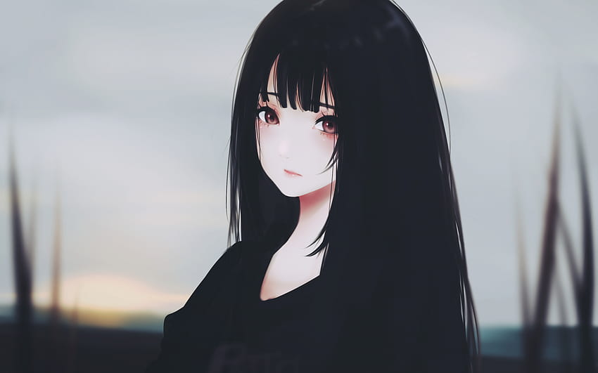 Chica anime, cabello negro, expresión triste ..., chica estética triste  fondo de pantalla | Pxfuel