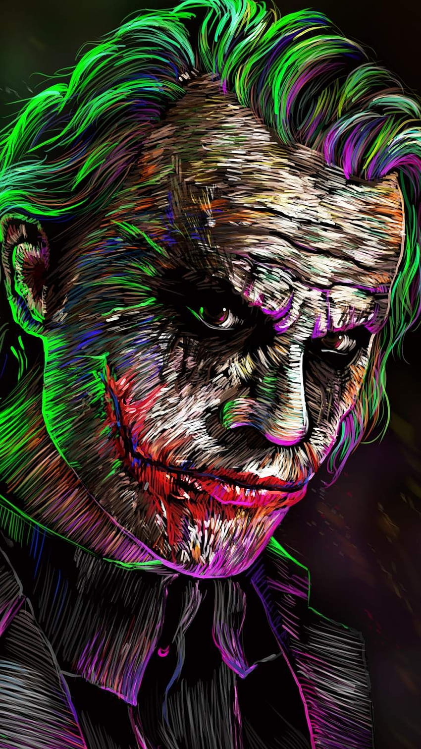 Joker Face Art Line Dessin en couleur IPhone, batman et joker face art Fond d'écran de téléphone HD