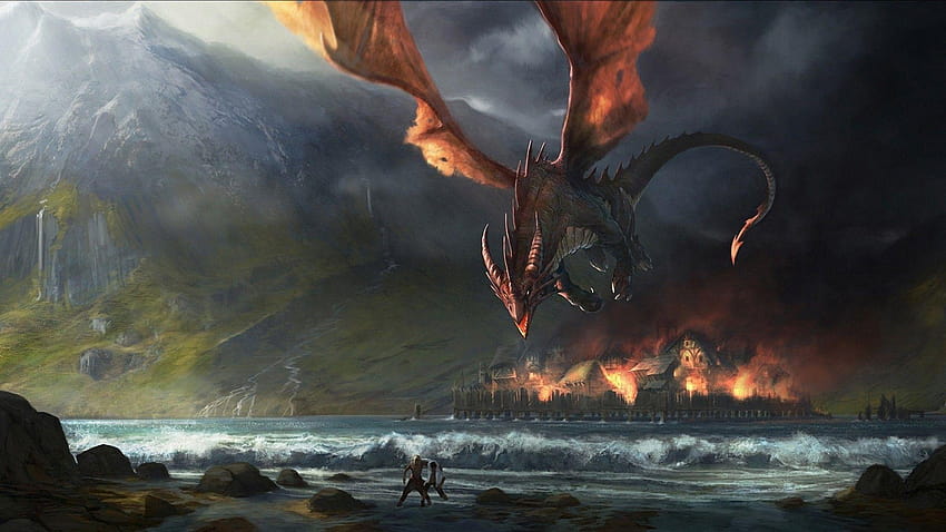 J. R. R. Tolkien, Fantasy Art, Dragon, The Hobbit, Smaug, The Lord HD wallpaper