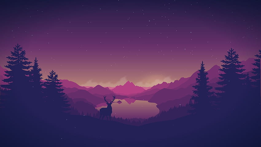 artwork, Deer, Antlers, Forest, Mountains, Lake, Digital art, Sky / and Mobile Backgrounds, digital mountain artistic HD wallpaper