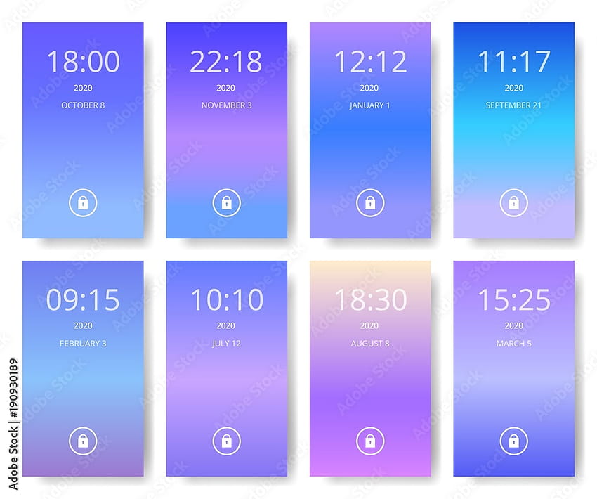 スマートフォン用の最新のユーザー インターフェイス、ux、ui 画面のセット。 モバイルアプリ。 紫外線、紫、青の色のグラデーション。 株式ベクトル 高画質の壁紙