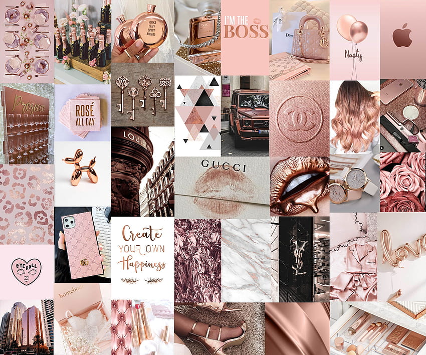 75pc ROSEGOLD Pink Wall Collage Kit, rose gold collage HD wallpaper