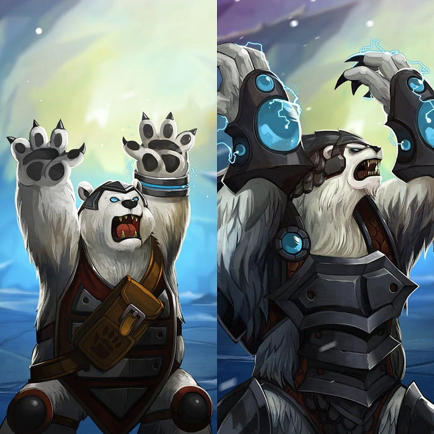 Kolase ilustrasi beruang putih, Volibear, League of Legends wallpaper ponsel HD