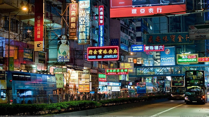 夜の中国市場のシーン、 高画質の壁紙