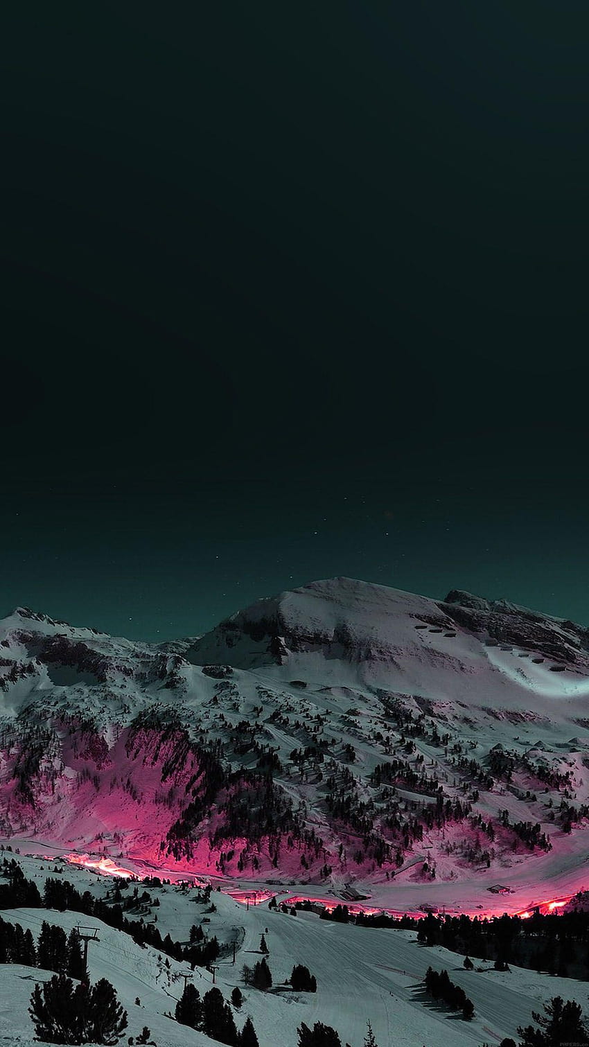 Alpine mountain at night. Snow, lights, alpine winter HD phone wallpaper