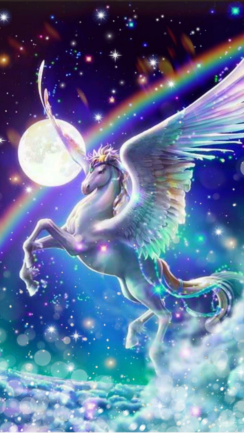 Pegasus with a rainbow HD phone wallpaper