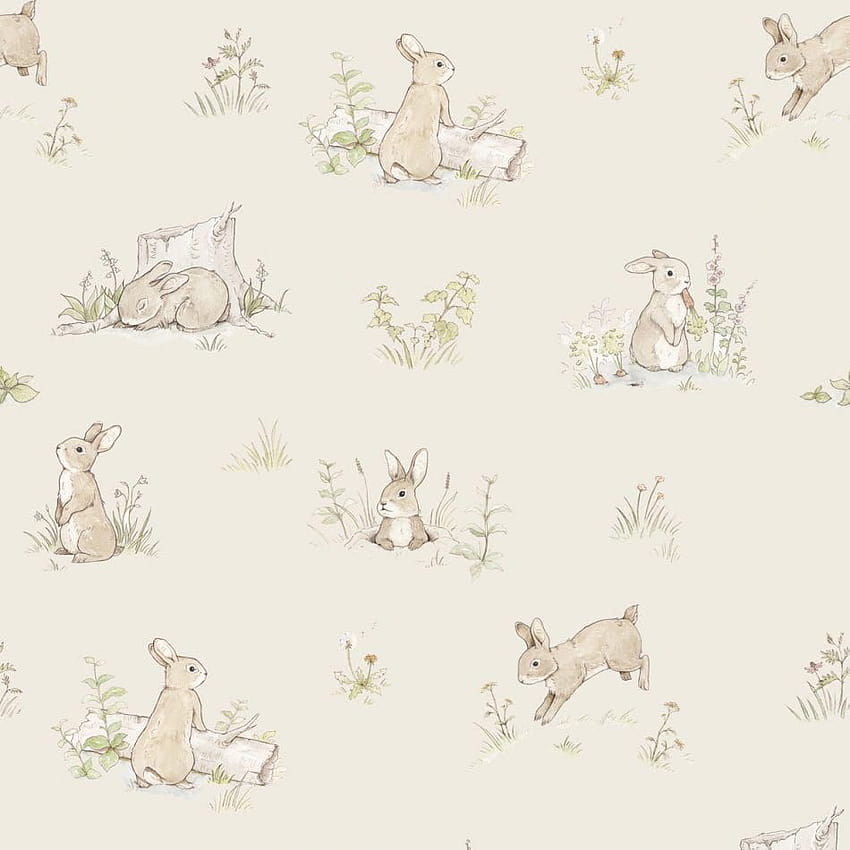 Dekornik. Tapeta Dziecięca Rabbit Day Beige, drawings of bunnies HD phone wallpaper